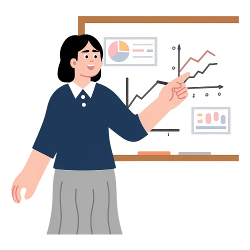 Formatrice IGPS expliquant la paie et les indicateurs au tableau
